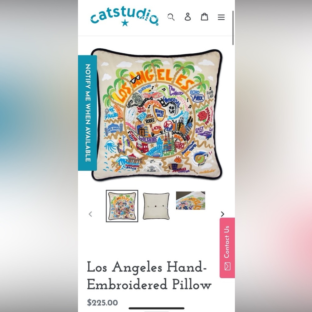 Catstudio hand embroidered LA pillow